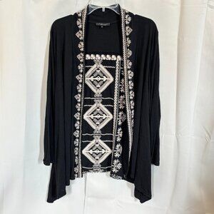 Andre by Unit Cardigan Size 1X Black Aztec Heavily Embroidered Western 18593